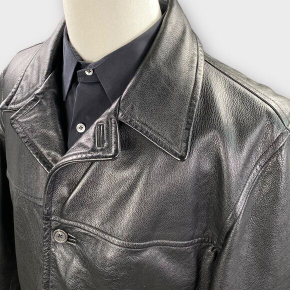 VINTAGE J Crew Jacket Mens Large Black Leather Wool Lined Quilted Heavy Coat - Picture 5 of 11